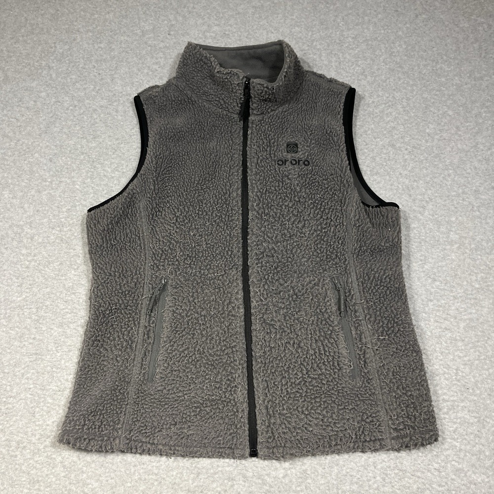 Ororo Vest Womens Medium Gray Heated Fleece Full Zip Pocket Logo Deep Pile